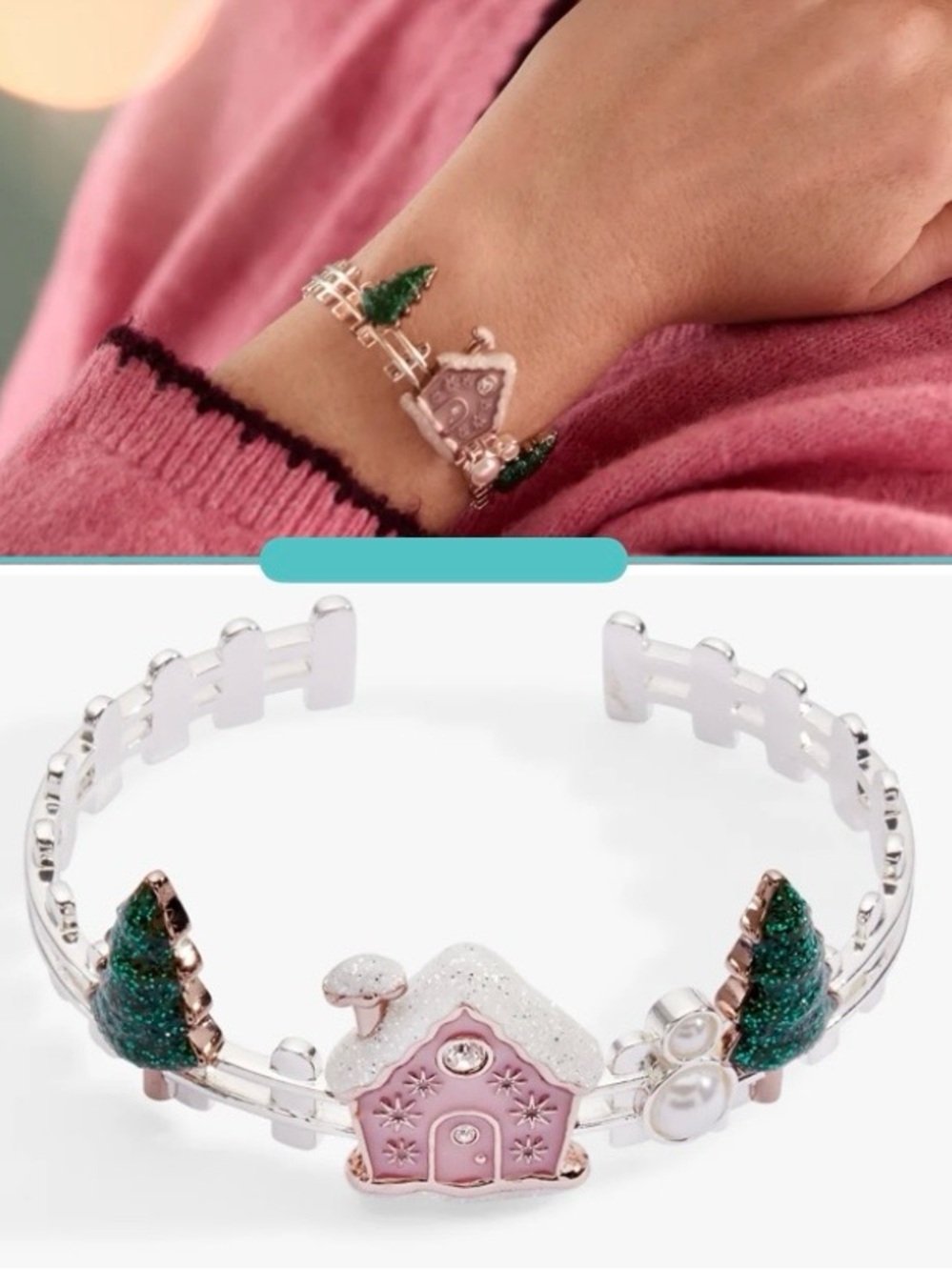 Alex and Ani Gingerbread House Cuff Bracelet Silver Tone Christmas Holiday